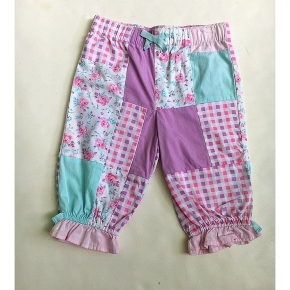 Flapdoodles Girls Patchwork Pants Size 24 Months Pink Purple Floral Check NWT - Picture 1 of 1